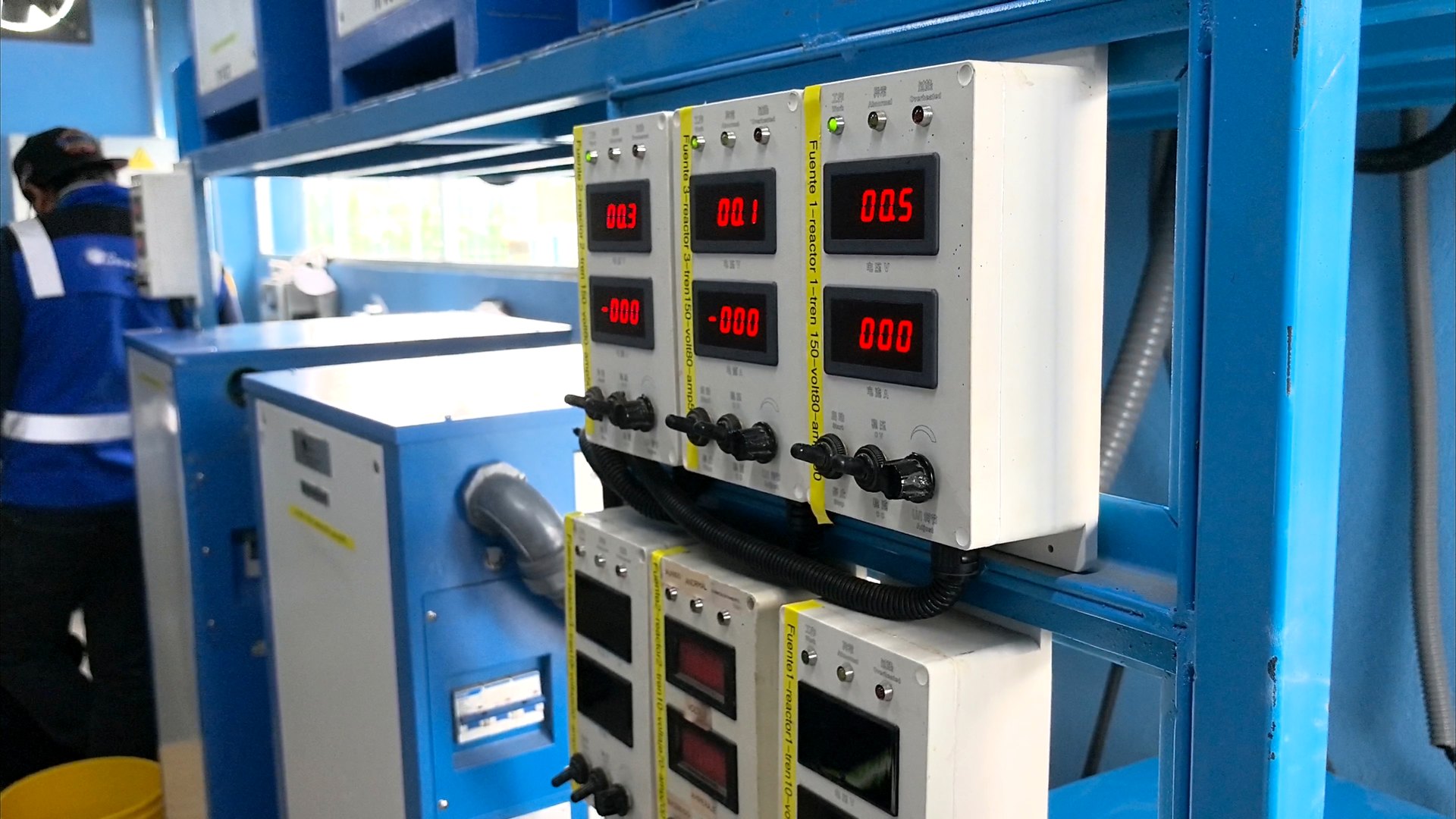 Gabinete de control e instrumentación industrial en planta de tratamiento de agua